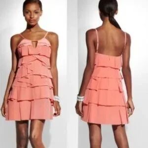 BCBGMaxAzria Pastel / Light Coral Keyhole Tiered Ruffle Dress - Size 2